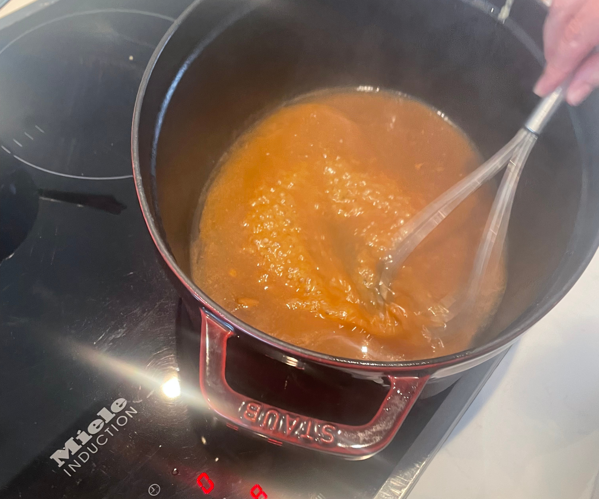 Staub Oval Cocotte cooking lamb in my test kitchen