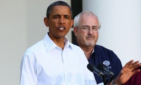 President Obama speaks with FEMA Administrator Craig Fugate on the aftermath of Hurricane Irene Sunday.