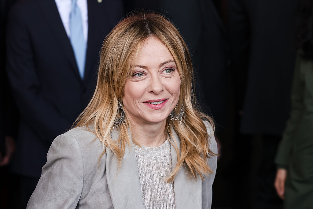 Giorgia Meloni, Prime Minister of the Italian Republic, attends the Milan Furniture Fair (Salone Internazionale del Mobile.Milano) during the Milan Design Week 2026 at Rho Fieramilano on April 21, 2026, in Milan, Italy. (Photo by Alessandro Bremec/NurPhoto)