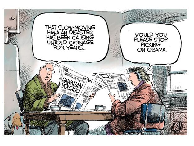 Obama cartoon Hawaiian volcano disaster