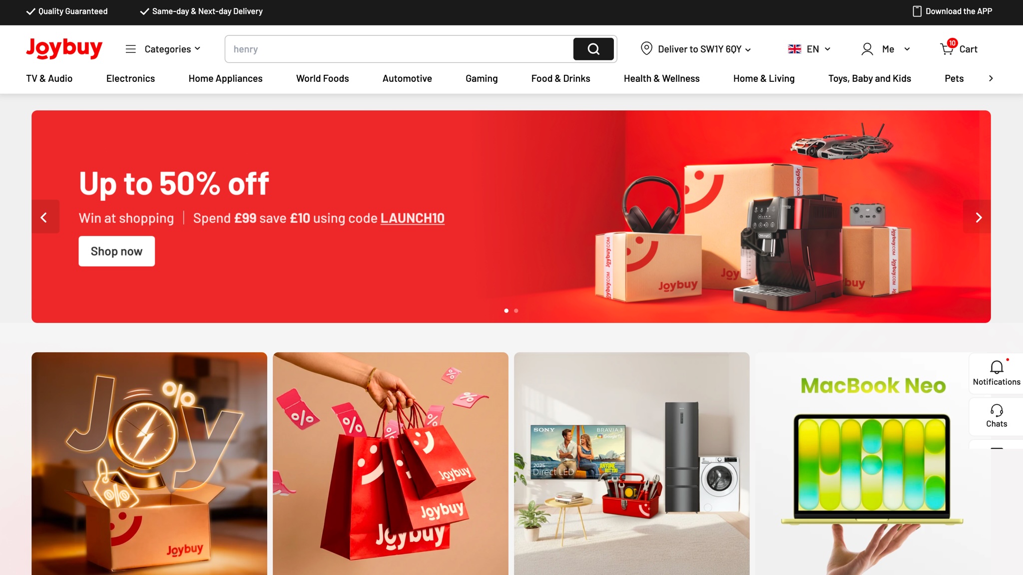 An image showing the Joybuy home page