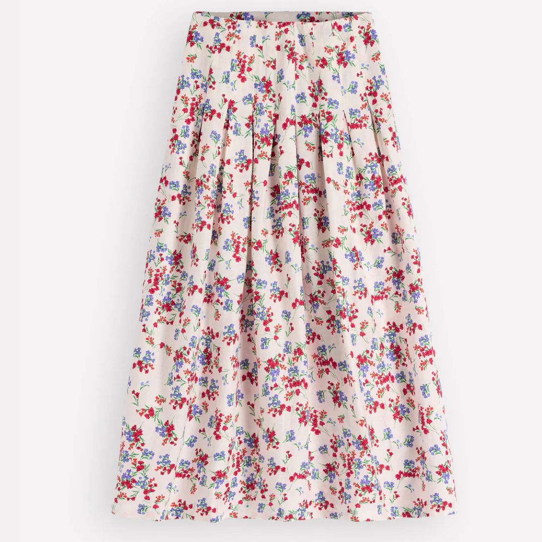Boden Valentina Linen Skirt in Ivory Bloom Scatter