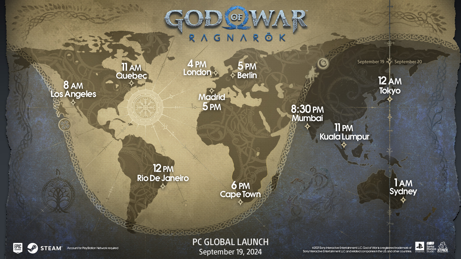 Release time map for God of War Ragnarok on PC