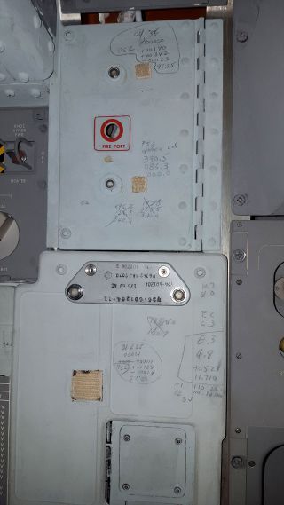 On this panel inside the Apollo 11 command module, numbers and other notations copied from mission control voice transmissions were recorded in pen or pencil, just to the left of where pilot Michael Collins would have stood using the sextant and telescope for navigation.