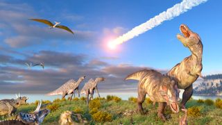 Illustration of the Cretaceous-Tertiary mass extinction Event at the end of the Cretaceous Period.