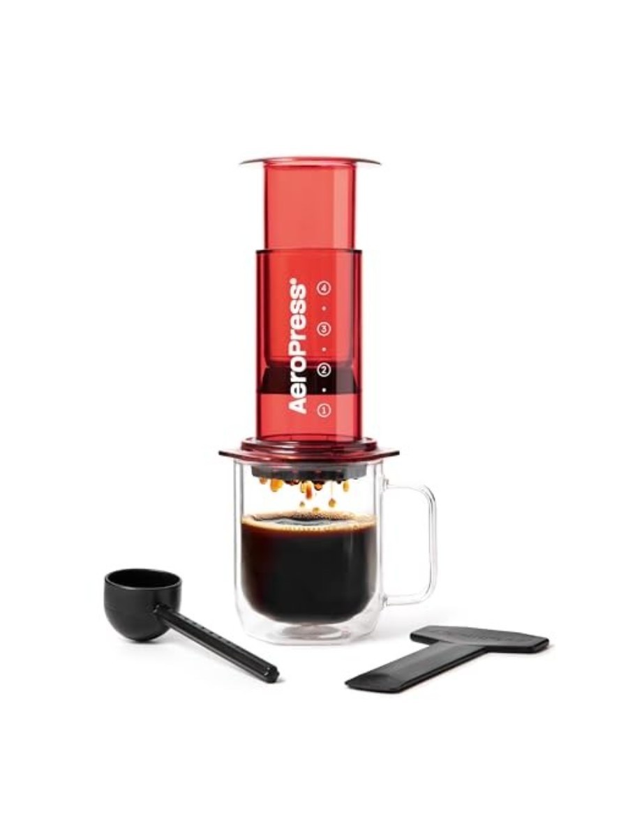 AeroPress coffee maker in red