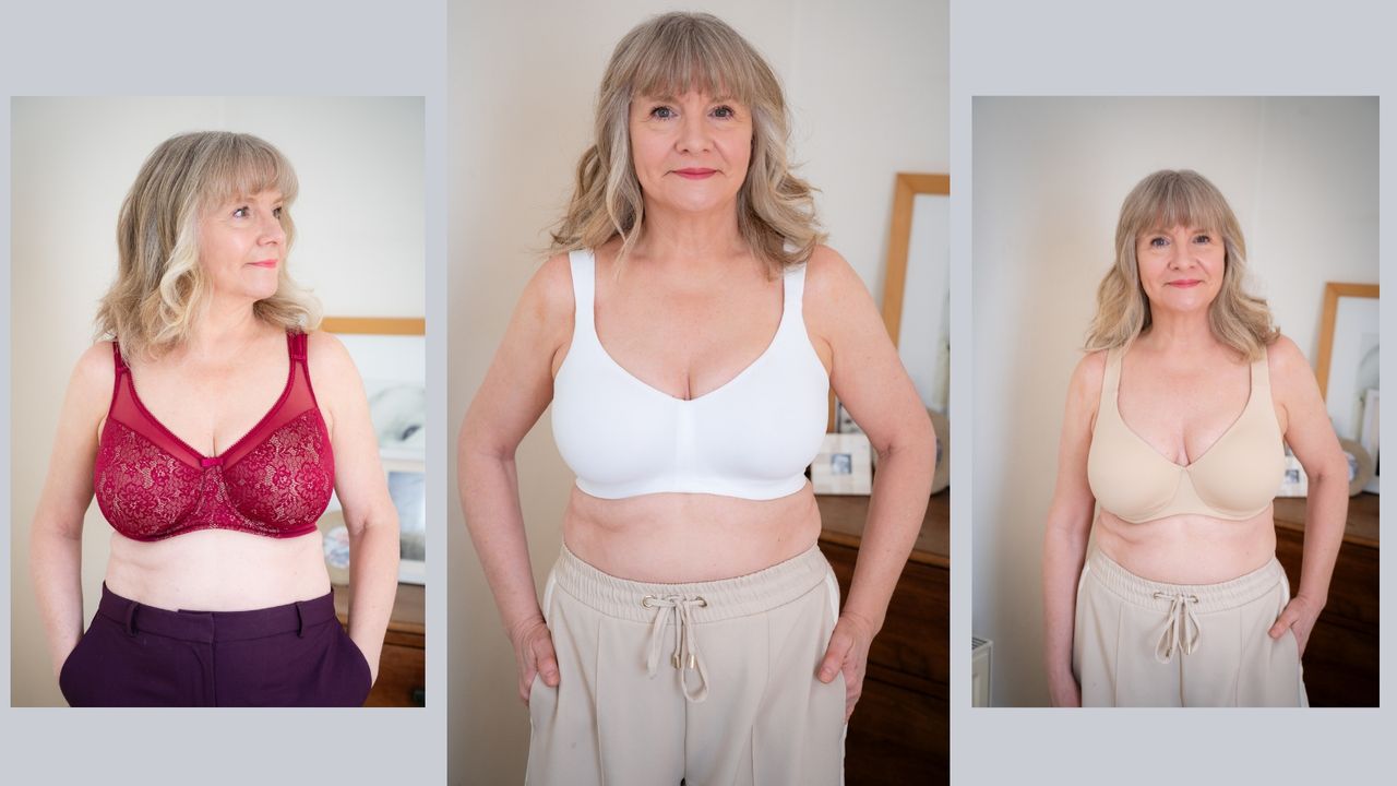 Julie Player wearing 3 minimiser bras
