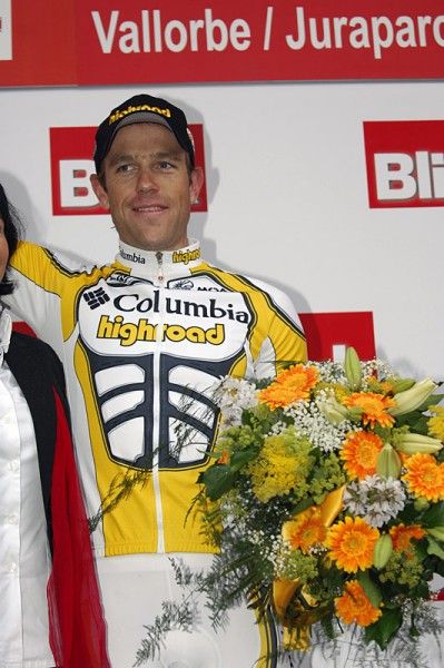 Kim Kirchen (Team Columbia-Highroad) on the podium for his victory in stage seven of the Tour de Suisse.