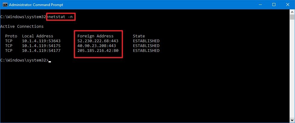 Netstat -n command