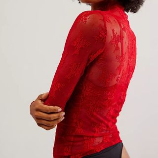 sheer red lace top