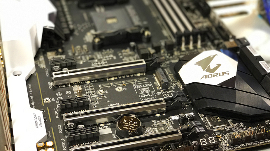 A close-up of the Gigabyte motherboard.