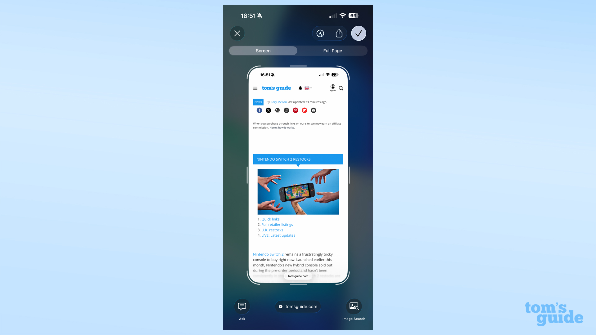 iOS 26 beta screenshot menu