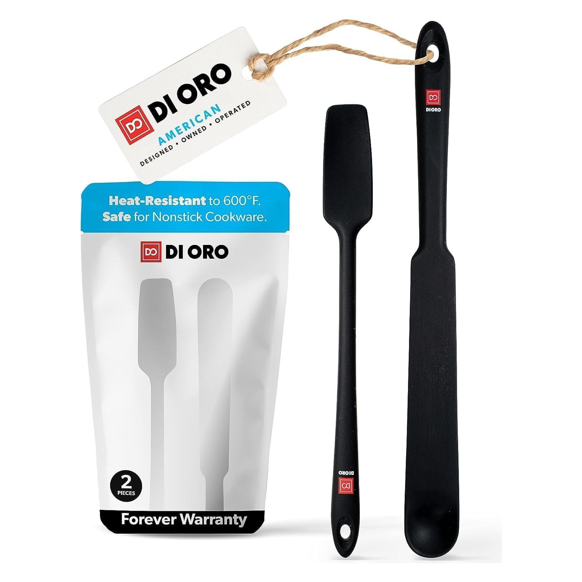 Di Oro Silicone Blender &amp;amp; Jar Spatulas - Heat Resistant Kitchen Utensil Set for Cooking, Mixing, Baking, &amp;amp; Scraping (2pc, Black)