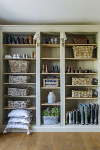 boot room shelving with storage baskets