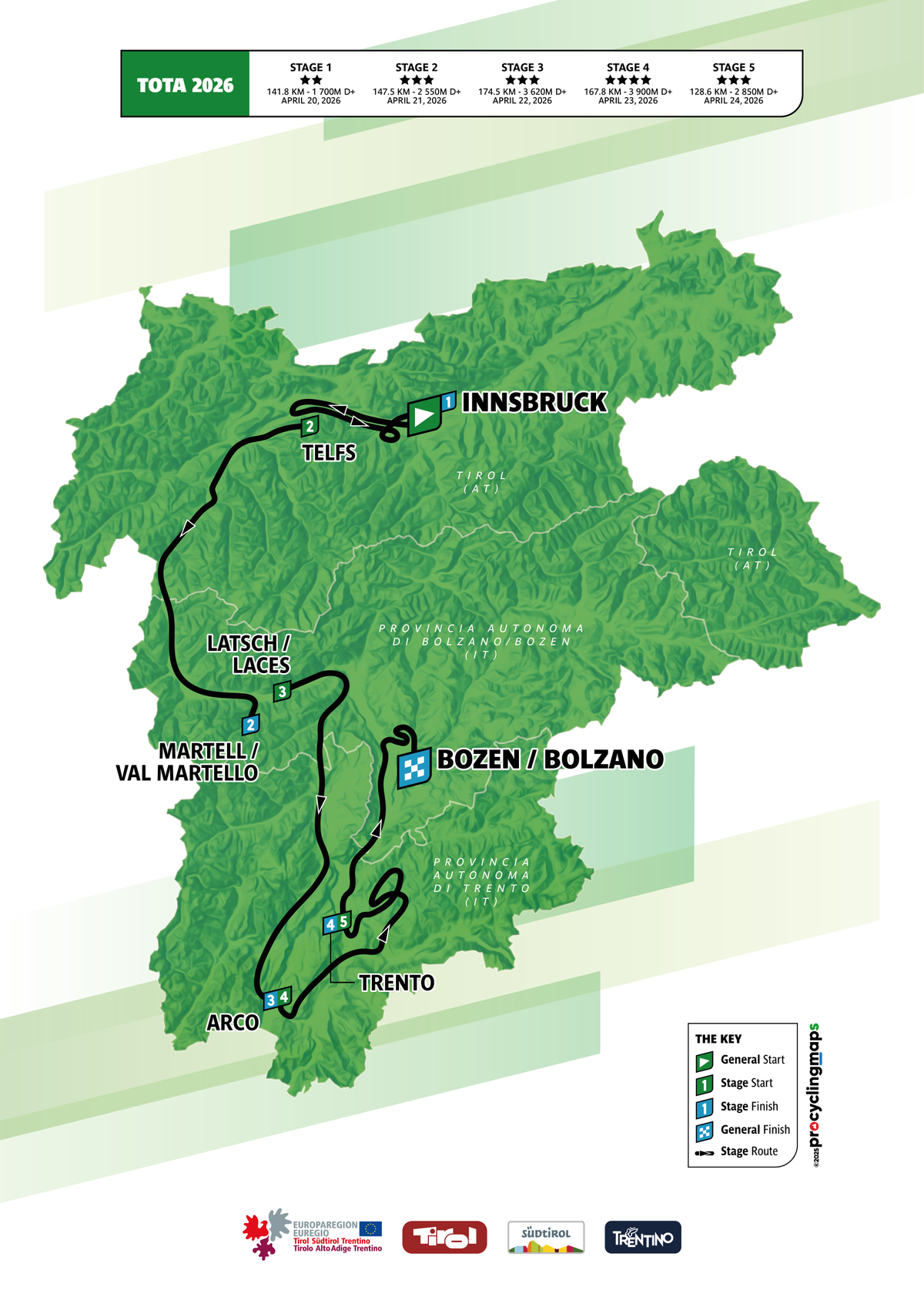 The map of the 2026 Tour of the Alps
