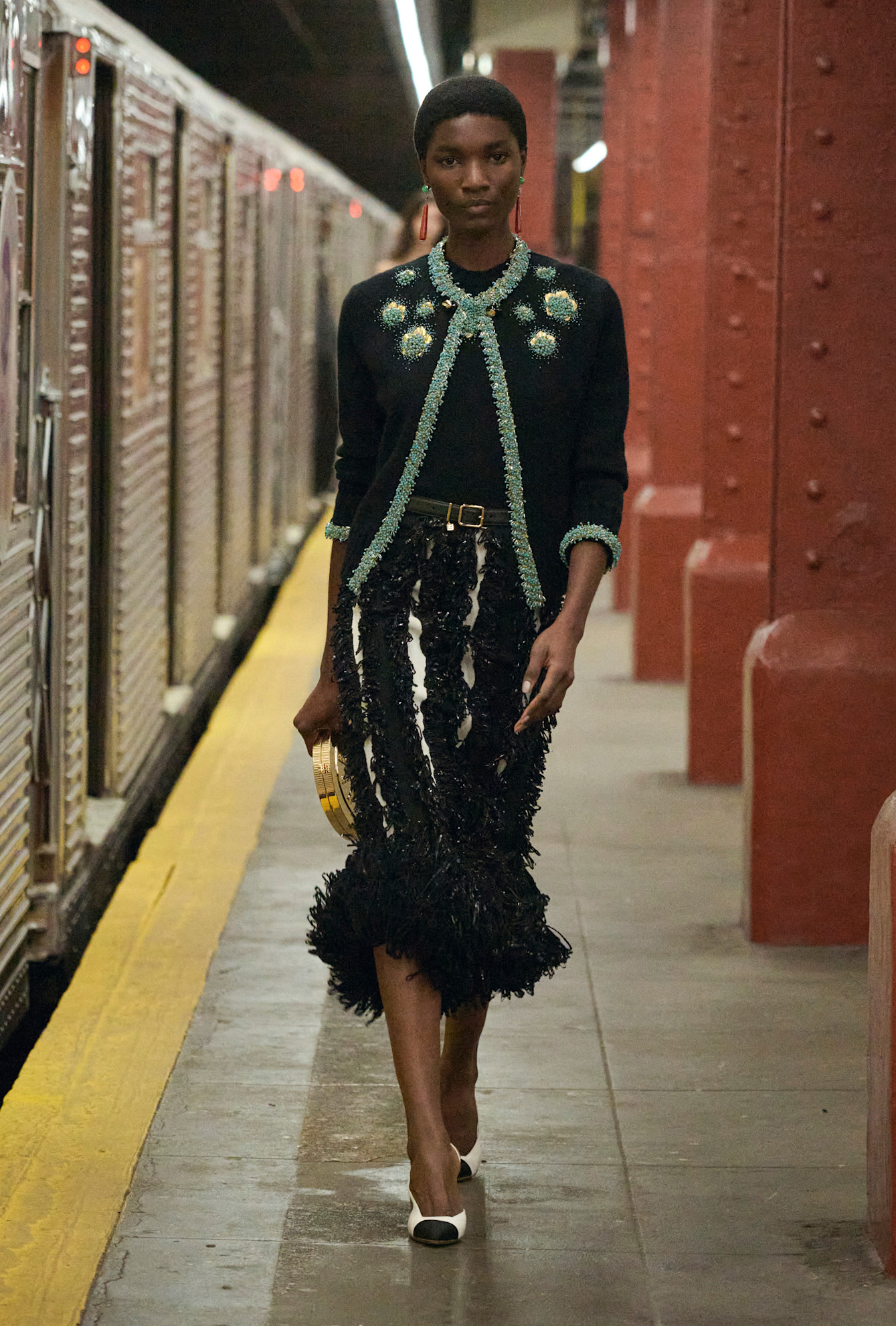 models walk the subway runway for the chanel metiers d'art 2026 show in new york city