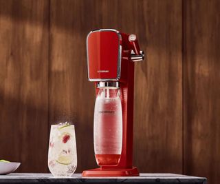 SodaStream Art in red on a countertop