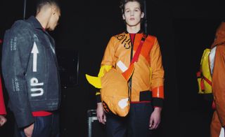 Christopher Raeburn: The puffer jacket was re-imagined at Christopher Raeburn in inflatable rubber latex.