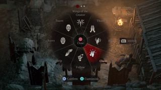 Diablo 4 emotes wheel radial menu with cheer emote highlighted