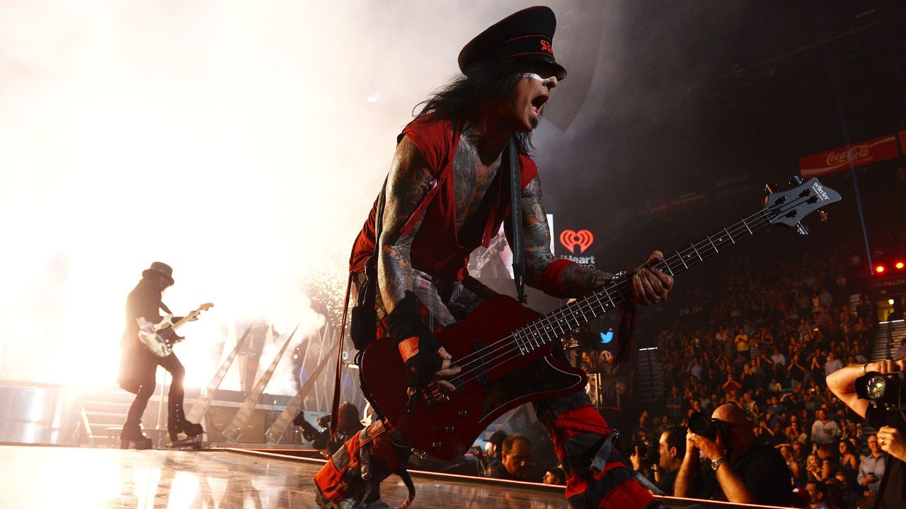 Musician Nikki Sixx of Motley Crue performs onstage during the 2014 iHeartRadio Music Festival at the MGM Grand Garden Arena on September 19, 2014 in Las Vegas, Nevada. 