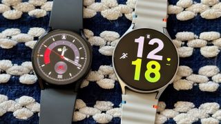 The Samsung Galaxy Watch 6 (left, black) and Samsung Galaxy Watch 7 (right, silver) side-by-side