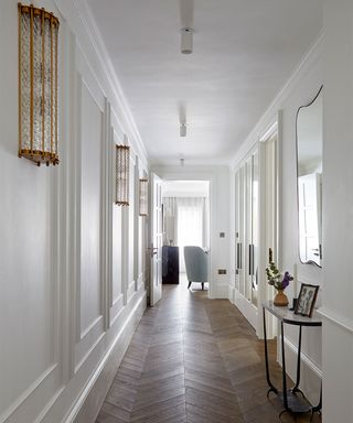 Mayfair apartment hallway with parquet flooring