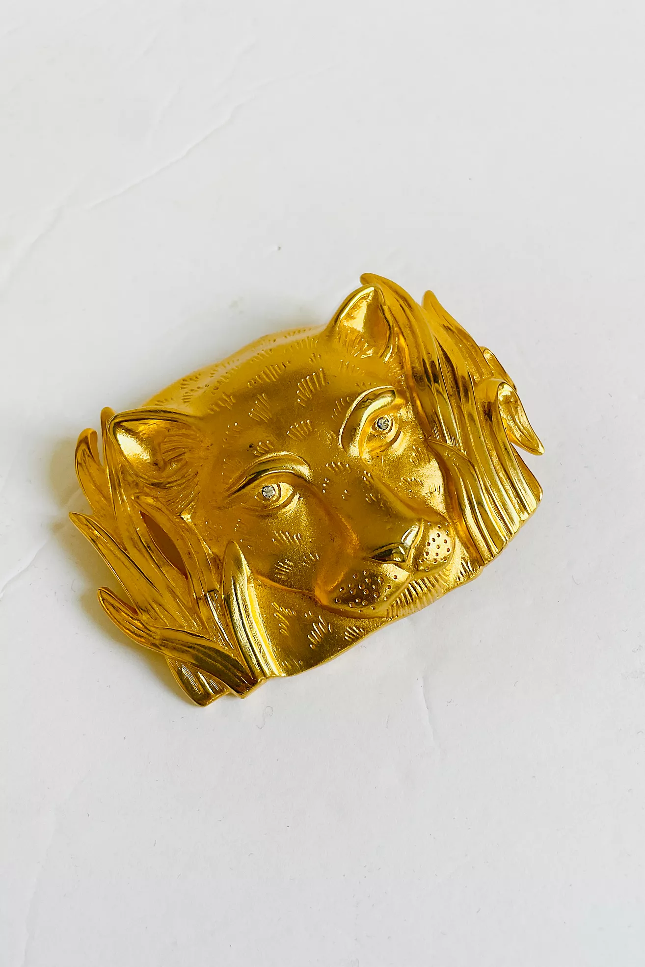 Vintage 1990's Gold Panther Rhinestone Pin Brooch Selected by Fernmercantile