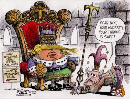 Political Cartoon U.S. Trump Impeachment Trial McConnell Court Jester