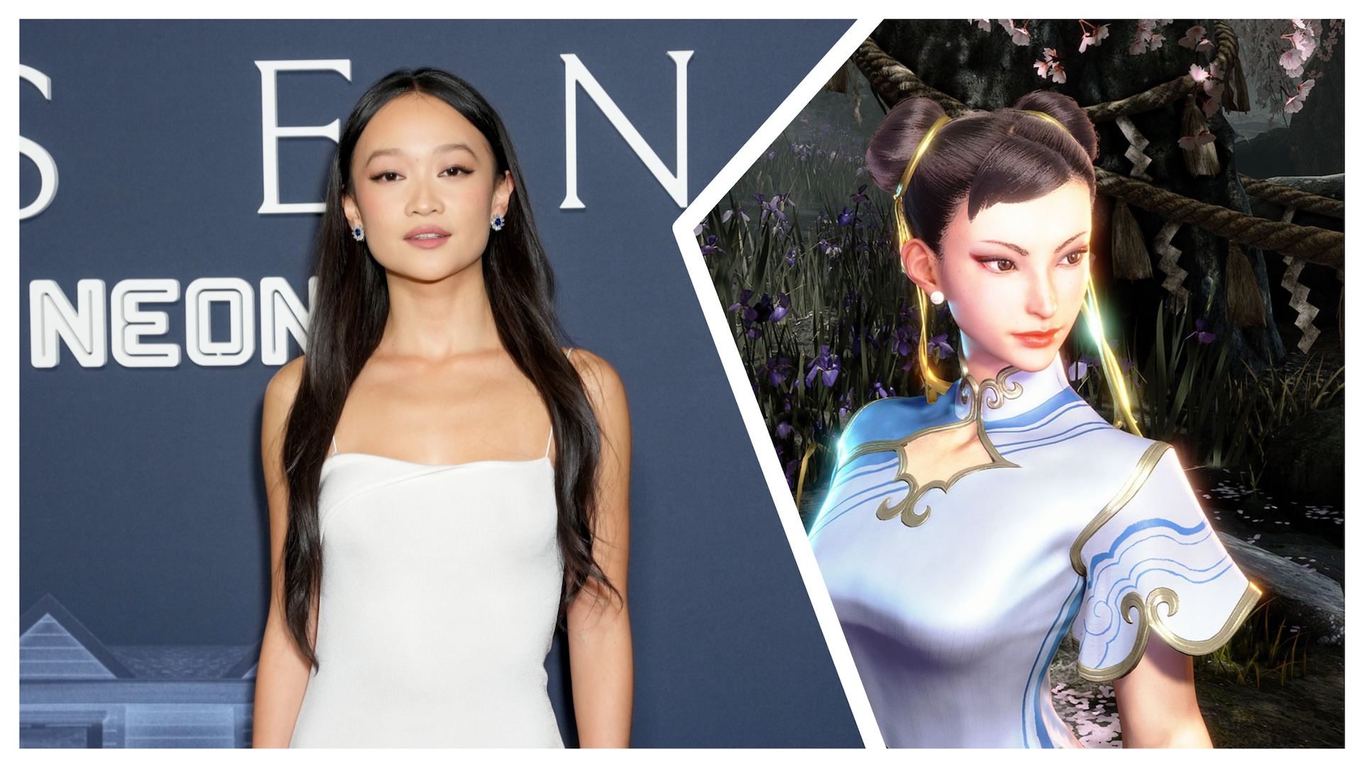 Callina Liang on the right and on the left Chun Li from Street Fighter