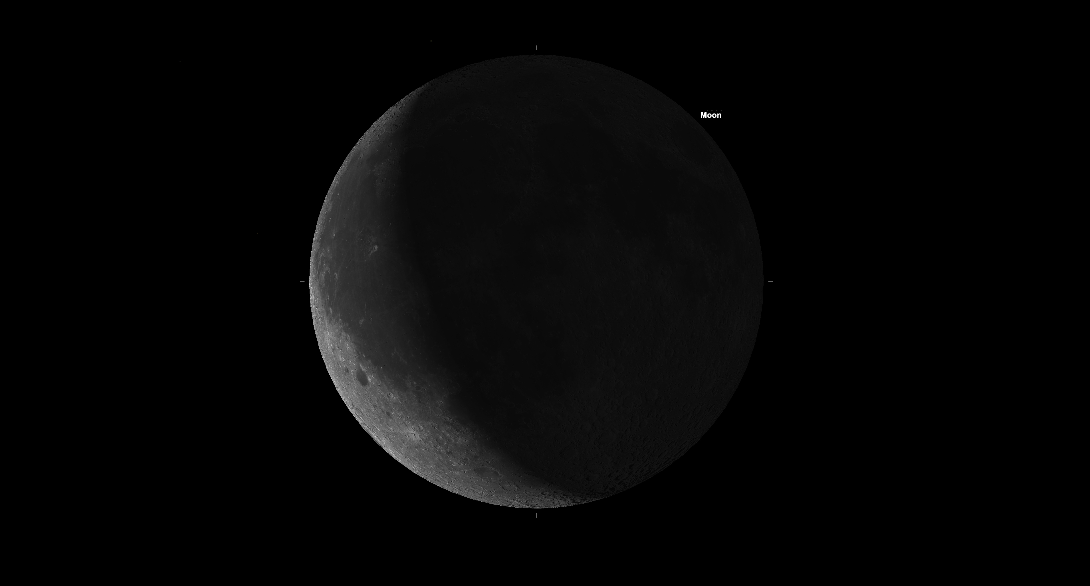 The thin crescent moon glows faintly with earthshine, its dark side softly illuminated by reflected sunlight from Earth.