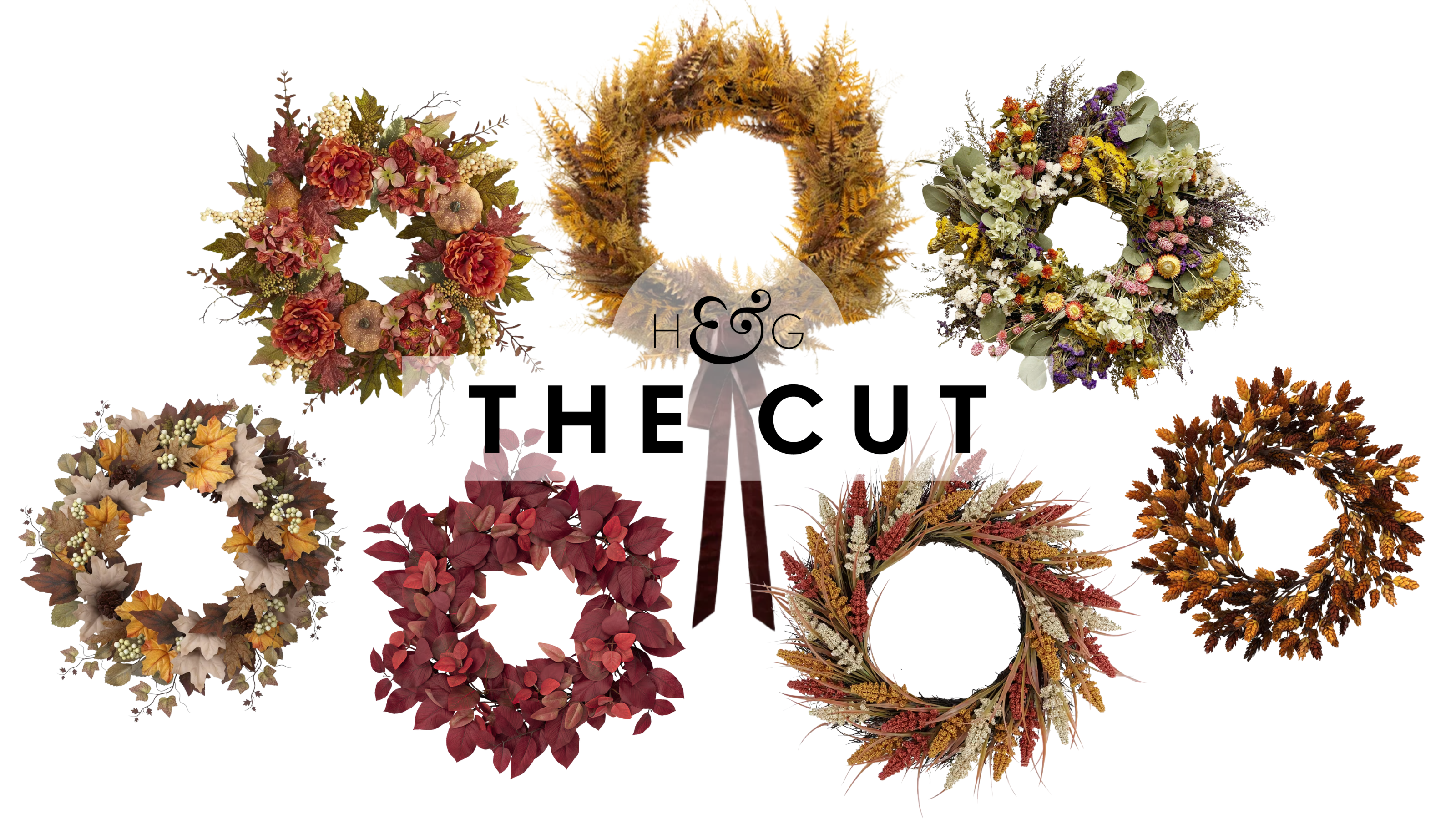 an assortment of fall wreaths