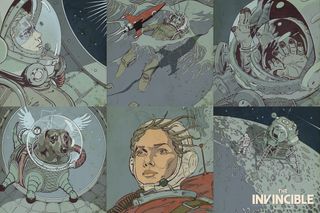 Making The Invincible; panels on a comic page for a 1950s sci-fi game