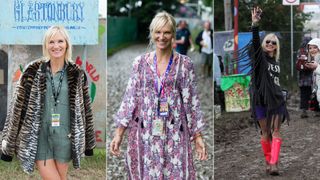 Three images of Jo Whiley at Glastonbury