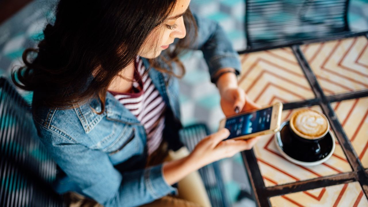 Woman logs into her financial app