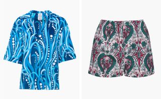 Left, 'Polipo Blu' safari terry dress. Right, cotton stretch boxer shorts