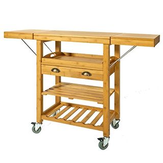 Sobuy® Fkw25-N, Extendable Bamboo Kitchen Trolley Cart With 2 Folding Hinged Side Boards, L65(95/125) Xw40xh92cm