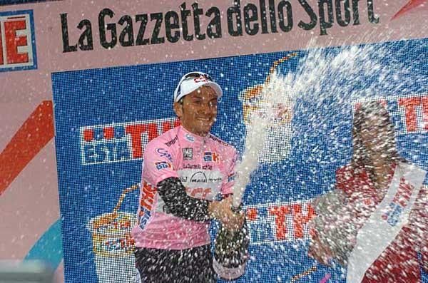 Basso sprays the champagne