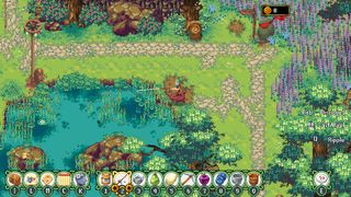 A screenshot of a character fishing in a pond on the back of a pig.