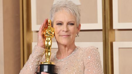 Jamie Lee Curtis' first ever Oscar win for ‘Everything Everywhere All at Once’. Seen here she poses with with Oscar statue