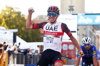 Il Lombardia 2021 - 115th Edition - Como - Bergamo 239 km - 09/10/2021 - Tadej Pogacar (SLO - UAE Team Emirates) - Fausto Masnada (ITA - Deceuninck - Quick-Step) - photo Luca Bettini/BettiniPhotoÂ©2021