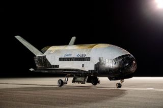 The U.S. Space Force's X-37B space plane is seen shortly after landing at NASA's Kennedy Space Center on Nov. 12, 2022, bringing an end to its OTV-6 mission.
