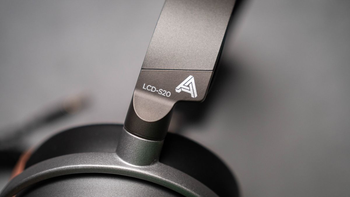 Audeze LCD-S20 planar headset against a grey craft sheet highlighting the product design