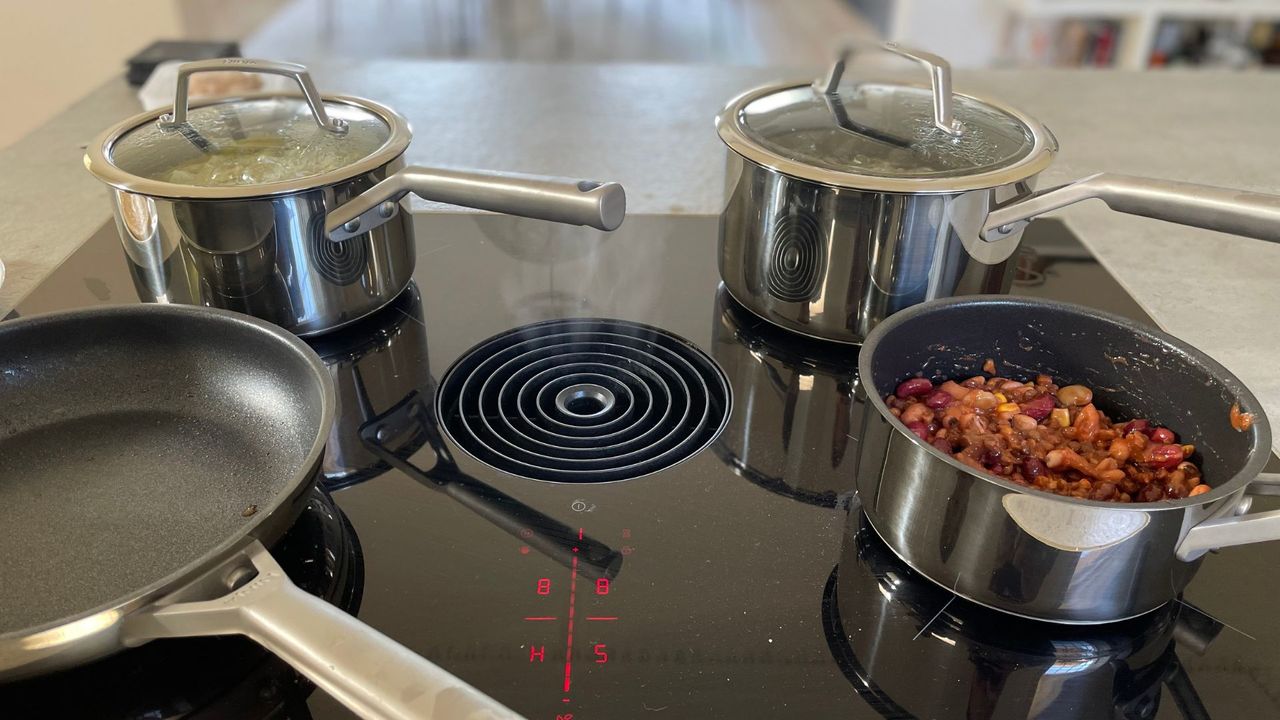 The Ninja NeverStick Pan Set on the hob