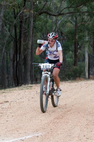 Heather Logie takes on some fluid during the race.