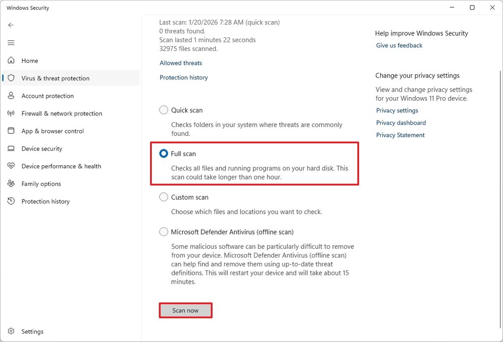 Defender Antivirus full scan