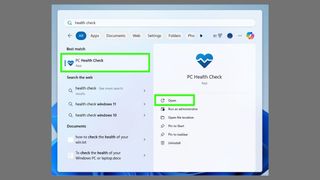 Screenshot showing how to check the health of your Windows PC using PC Health Check - Find PC Health Check