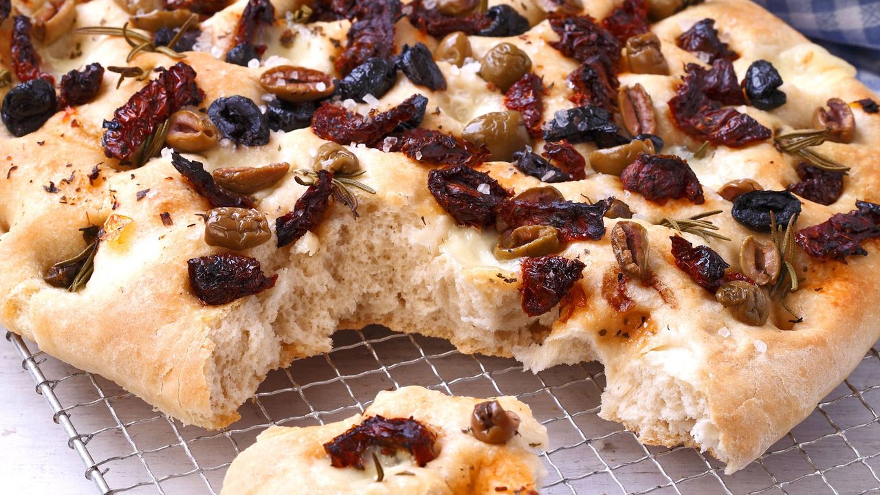 Sun-dried tomato and olive focaccia