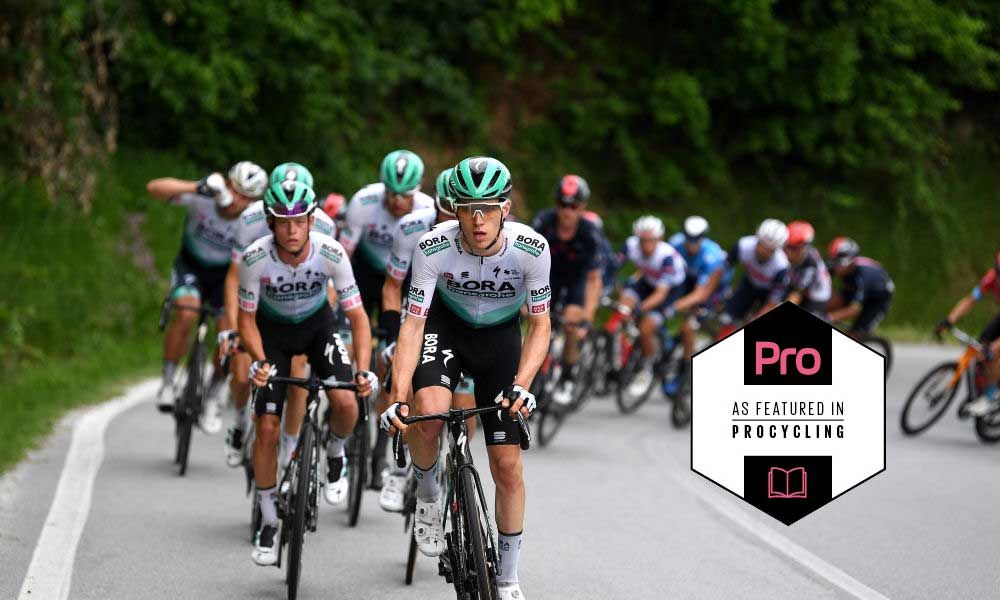 Bora-Hansgrohe patrol the front of the peloton on stage 3 of the Giro d&#039;Italia