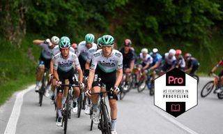 Bora-Hansgrohe patrol the front of the peloton on stage 3 of the Giro d'Italia