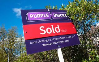 purple bricks, online, web based estate agents sign board